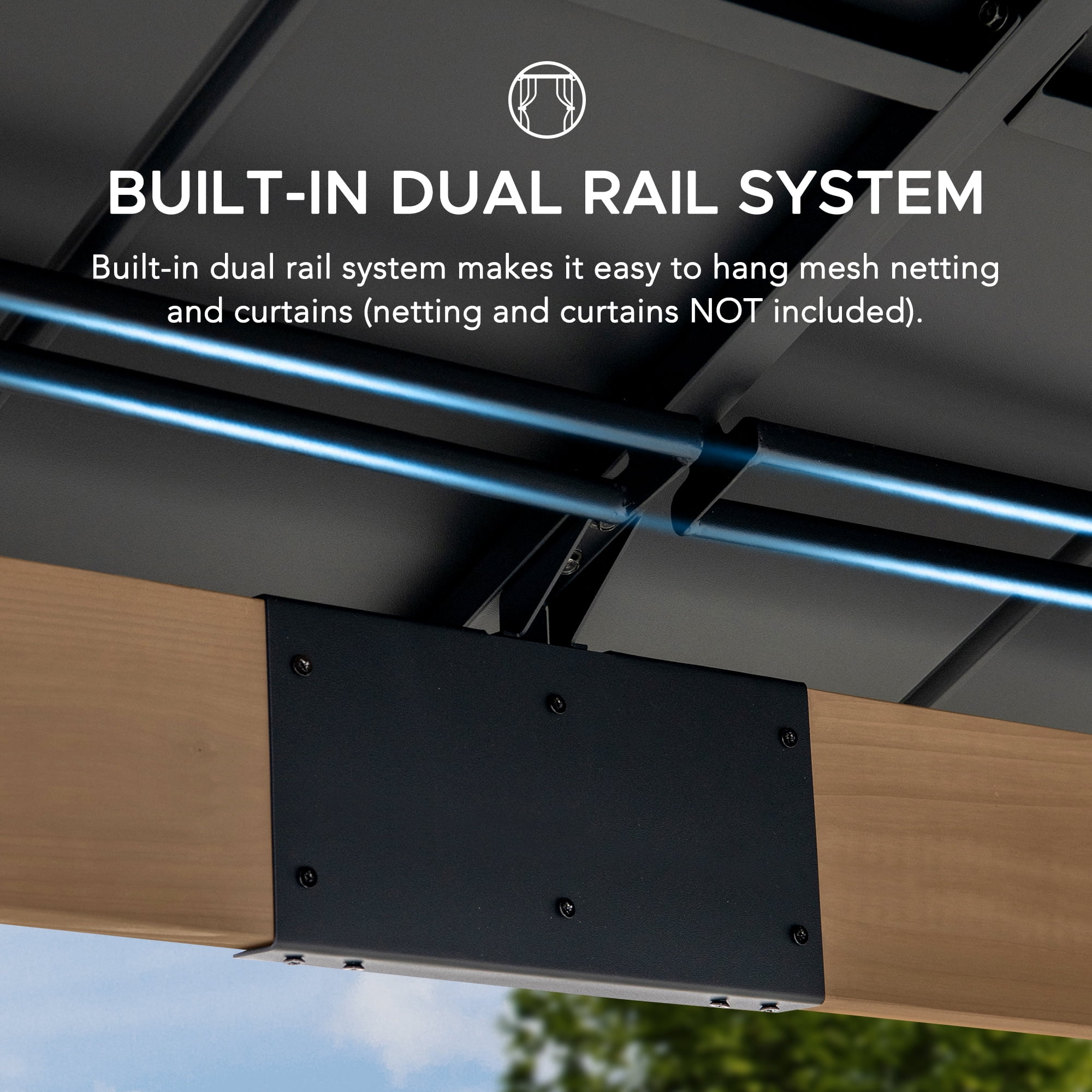 Sunjoy 11’ x 13’ Grayden Wood Gazebo , Outdoor Patio Solar Powered Hardtop Gazebo with One-Tier Metal Roof, LED Light and Ceiling Hook