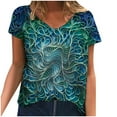 thumbnail image 1 of Pompotops Plus Size Femmes Manches Courtes Imprimé V-Cou Tops Tee-Shirt Blouse, 1 of 4