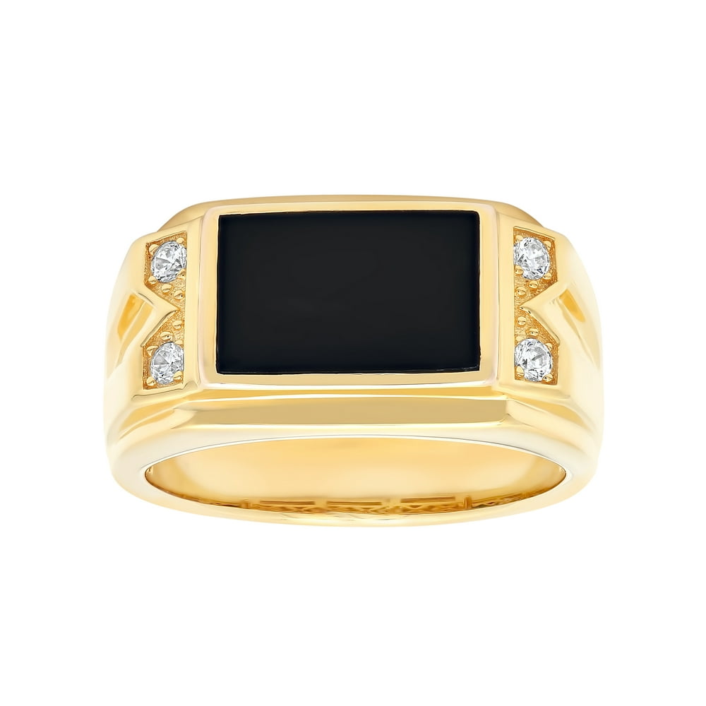 Brilliance Fine Jewelry - Mens 14k Gold Plated Sterling Silver Ring w ...