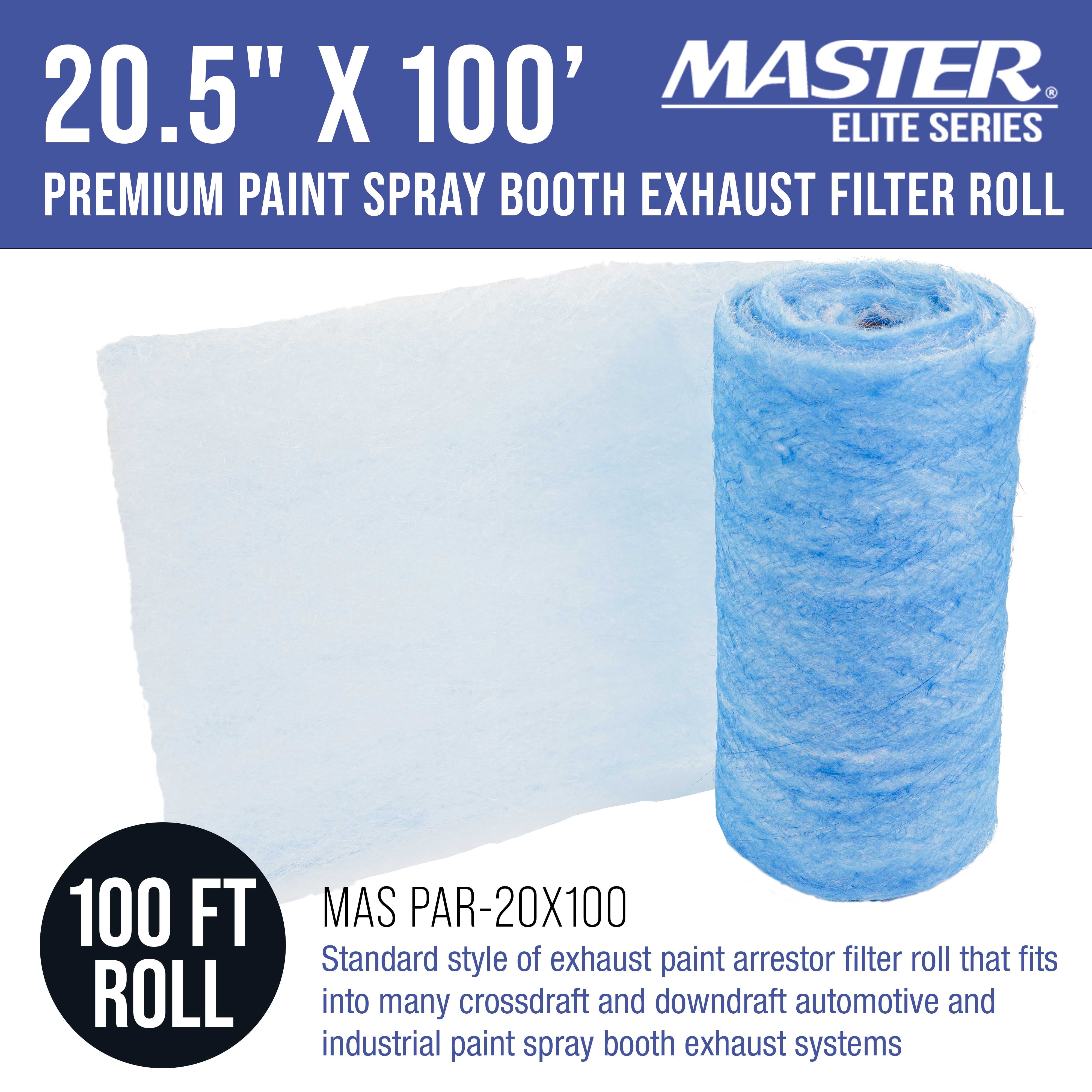 Master Elite Premium Paint Spray Booth Exhaust Filter Roll, 20.5" x 100' - 18 Gram Heavy-Duty Fiberglass Paint Arrestor - Captures Traps Overspray Paint Particles in Car Autobody Refinish Booths