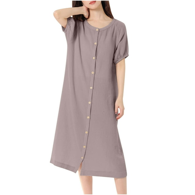 FAIWAD Robe de Nuit pour Femmes Décontractée Ample à Boutons Manches Courtes Robe de Pyjama Été Douce Robes Maxi