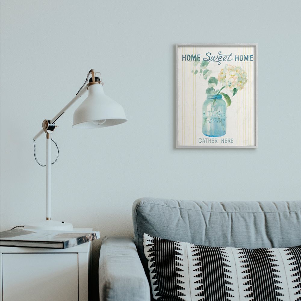 Stupell Industries Home Sweet Home Bouquet in Blue Jar Painting Framed Wall Art Design by Danhui Nai, 16" x 20", Gray Framed