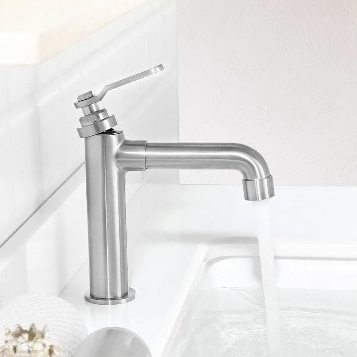 NEWATER Single-Hole Single-handle Bathroom Faucet with Drain Assembly, Brushed Nickel