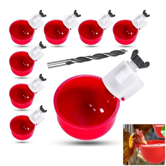 8 Pack Automatic Poultry Chicken Waterer Drinker Cups for Water Bucket DIY Automatic Chickens Coop and Ducks Water Dispenser Feeder Kit with Mounting Hole Opener