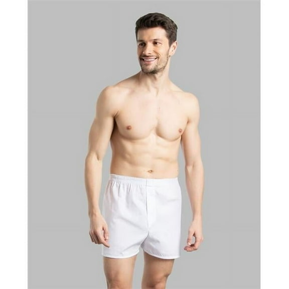 Men Basic Relaxed Fit Woven Ice Boxer, White - Large - Pack of 5