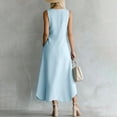 thumbnail image 6 of Guieoi Summer Dresses for Women under $10 Plus Size Decorative Button Cotton-Linen Loose Sleeveless Split-Hem Maxi Dress Blue S, 6 of 7