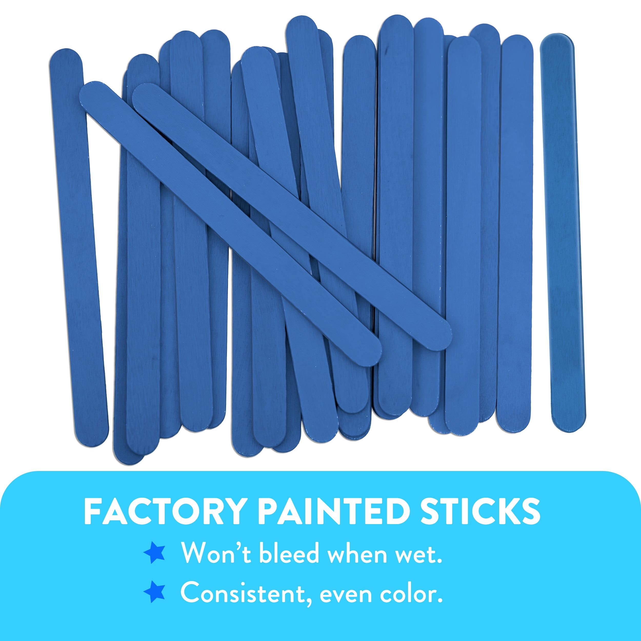 CraftySticks- 1000 Pack 4.5 Inch Blue Painted Popsicle Sticks, Wood Craft Sticks for Crafts, Learning and STEM Basics