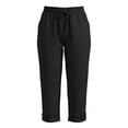 thumbnail image 6 of Women's Cotton Linen Blend Wide Leg Capri Pants Drawstring Casual Capri Trousers Loose Pants with Pockets Black, 6 of 6