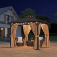 thumbnail image 2 of Clouddwell 10' x 10' Gazebo for Patio, Gazebo Pergola with Sloped Roof, Large Wall-Mounted Heavy Duty Awnings, for Deck, Patio and Backyard,Brown, 2 of 8