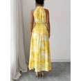 thumbnail image 2 of Yellow Watercolor Floral Print Halter Neck Smocked Waist A-Line Maxi Dress For Women, 2 of 6