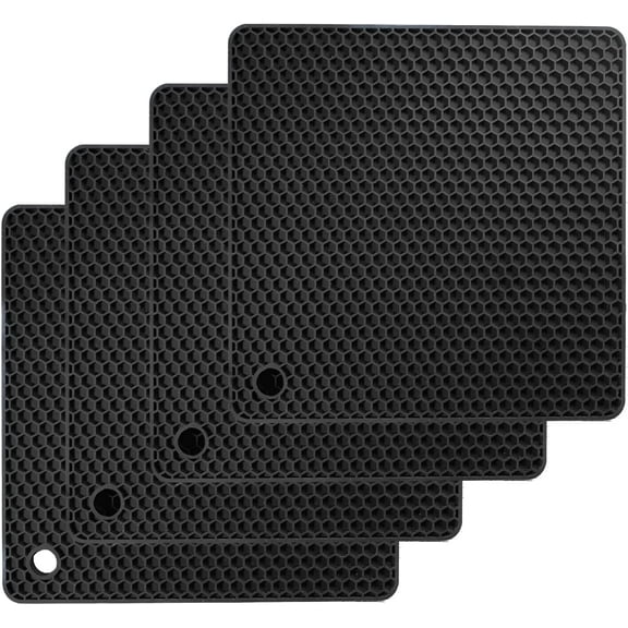 Silicone Trivet, 4PCS Silicone Hot Pads for Kitchen, Black 7"x7" Silicone Trivet Mat for Hot Pots and Pans, Silicone Pot Holders for Kitchen Heat Resistant
