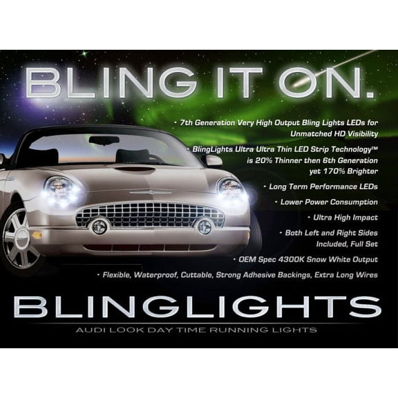 For 2002 2003 2004 2005 Ford Thunderbird LED DRL Light Strips Headlamp Headlight Day Time Running Lamps