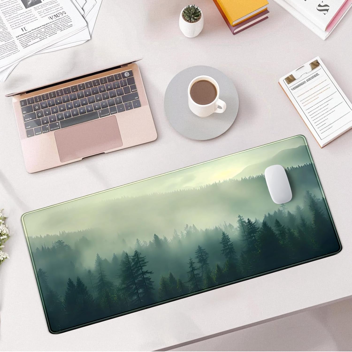 Forest Desk mat Green 31.5''X11.8'' Nature Mouse Pad XL Landscape Large Gaming Mousepad Aesthetic Desk Pad Extended Big Keyboard Mouse Mat Office Decor