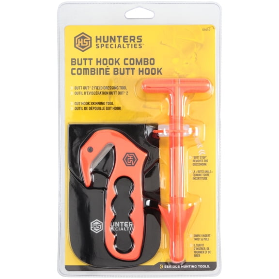 Hunters Specialties Butt Hook Combo Field Dressing Accessories - 5.7-inch Blaze-Orange Gut Hook & Butt Out 2 In Black Pouch
