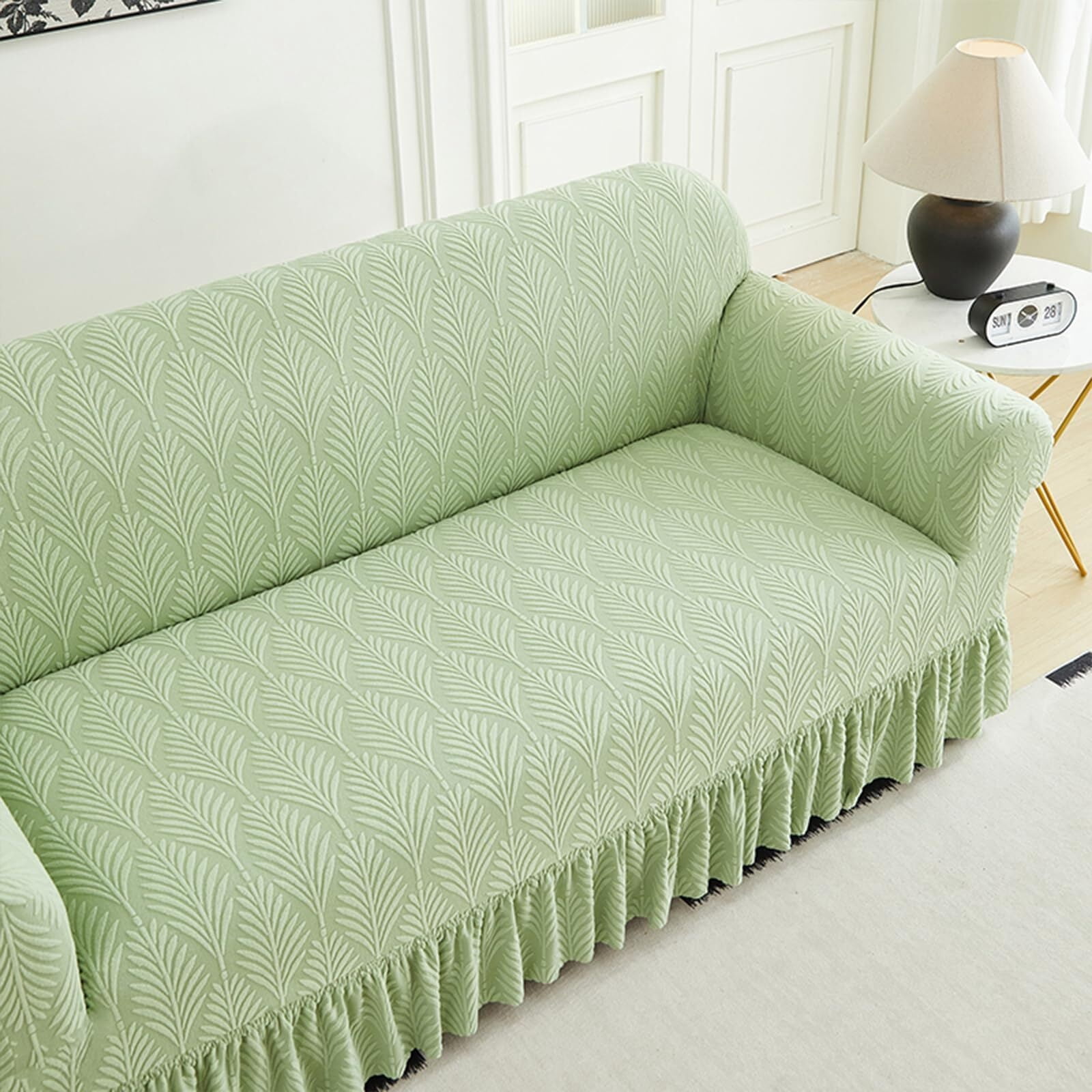 LKJYER Stretch Sofa Couch Slipcover with Skirt, Non-Slip Jacquard Universal Soft Sofa Cover with Elastic Bottom, Pet Proof Washable Breathable Furniture Protector for Living Room,