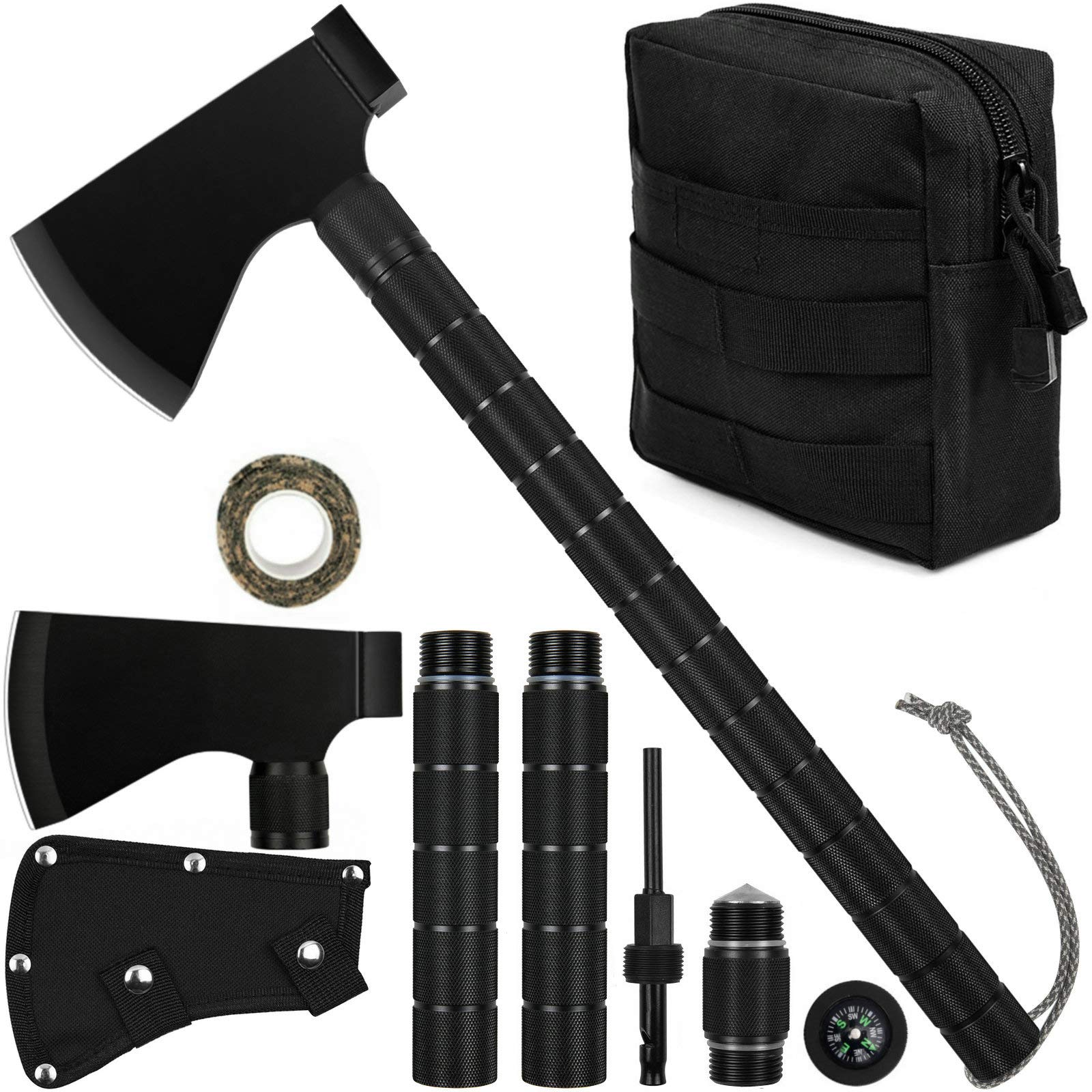 Stainless Steel Blade with Hard Cover EDC Tasks Make Fire Hatchet for Outdoor Camping Black-Fire Starter Otakumod 11 Tactical Ranger Axe Hiking to Cut Branches