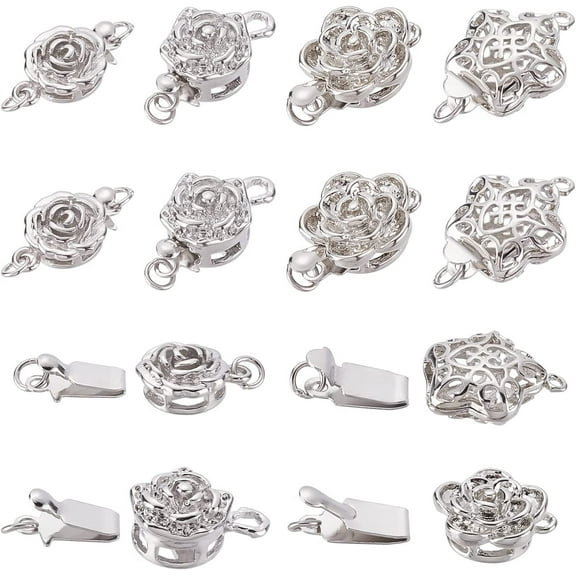 1box 20 Sets 4 Styles Flower Box Clasps Filigree Stars Floral Box Clasp Filigree Pearl Clasps for DIY Pearl Necklace Bracelet Making
