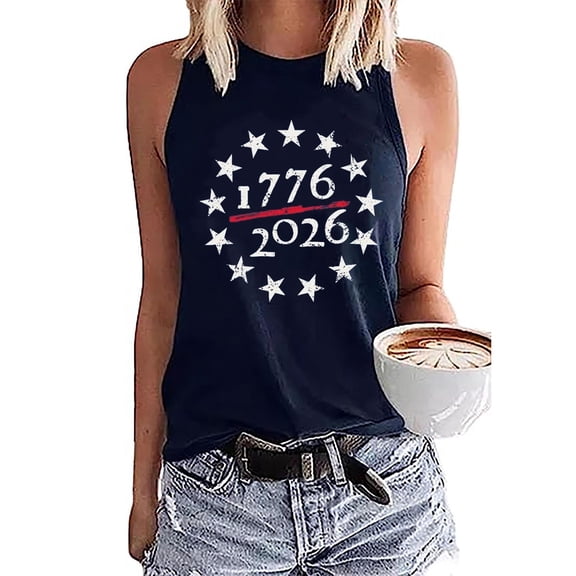 WAYUTE Women's Tank Tops 4th of July Loose Sleeveless Patriotic US National Flag Print Tank Top for Independence Day Summer Outdoor