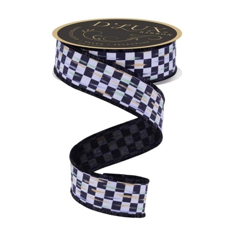 1.5in Mini Antique Checked Ribbon: Black (10 Yards)