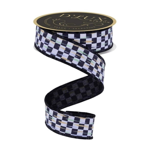 1.5in Mini Antique Checked Ribbon: Black (10 Yards)