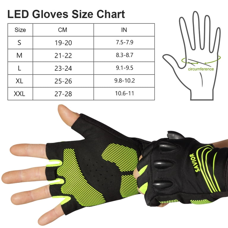 led bicycle gloves MTTXY Flashlight Gloves, LED Outdoor Riding Gloves, Light Tool, White/Green/Red Half-Finger Gloves for Camping Fishing Car Repairing Hiking,Green : Tools & Home Improvement Rechargeable Battery 3 LED Modes Gloves Rechargeable 4-LED Flashlight Cycling Gloves
