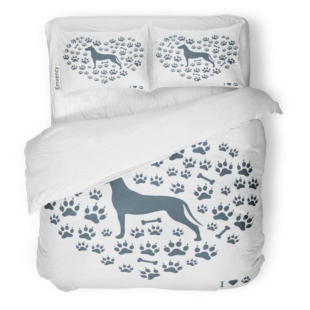 KXMDXA 3 Piece Bedding Set Nice of Great Dane Silhouette on Dog Tracks and Bones in The Form