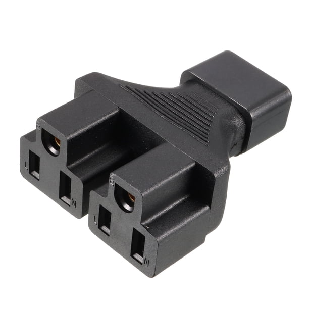 Adaptador de corriente AC PiccoCasa IEC320 C14 a 2 enchufes hembra US NEMA 5-15R color negro