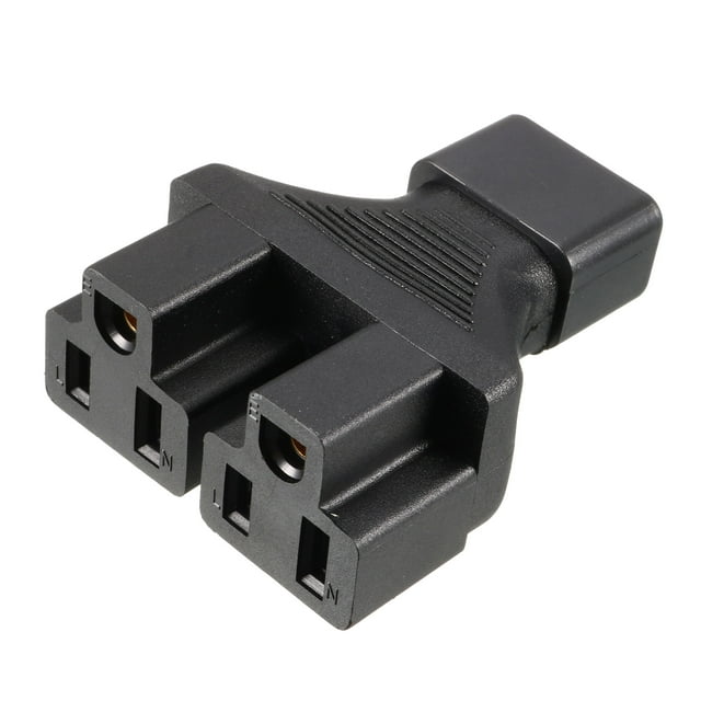 Adaptador de corriente AC PiccoCasa IEC320 C14 a 2 enchufes hembra US NEMA 5-15R color negro