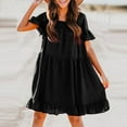 thumbnail image 2 of Summer Dresses for Women Casual Square Neck Solid Color Short Sleeve Ruffle A-Line Dress Ladies Beach Sun Dresses, 2 of 4