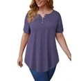 thumbnail image 3 of Traleubie Women's Plus Size Tunic Top Short Sleeve Henley T-Shirt Floral Casual Blouse for Female m-4x, 3 of 9