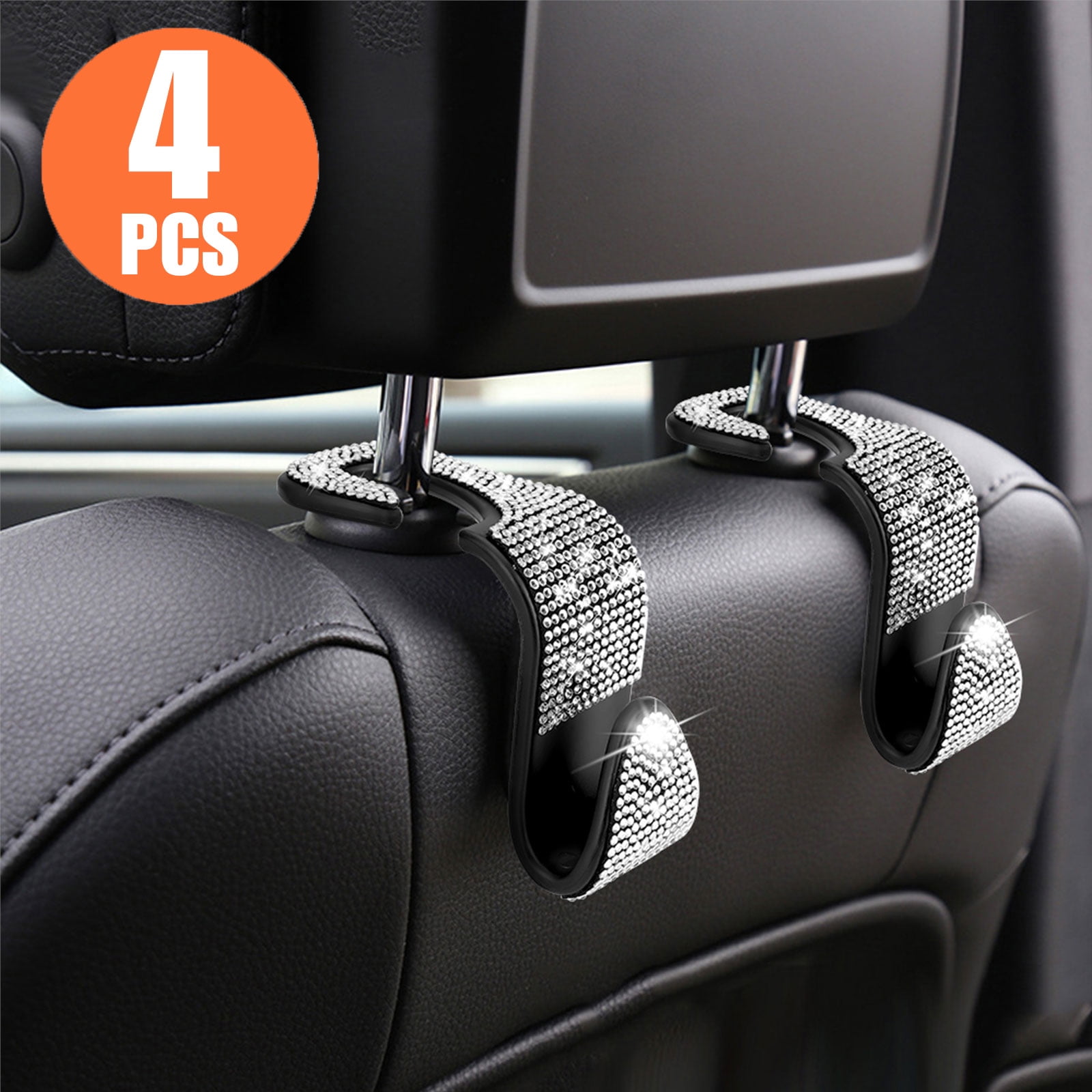 4 PCS Car Hooks Car Hangers Seat Headrest Hooks Universal Backseat Hanger Back Seat Holder for Bag Purse Cloth Groceries Coat Black Shinning Cover 