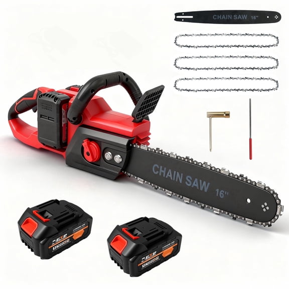 16-inch Cordless Chainsaw with 2x3000mAh Batteries, Electric Chainsaw with 3 Chains & Dual Chargers for Wood Cutting Tree Trimming
