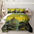 thumbnail image 2 of Homewish Boho Castle Bed Spread Queen, Full Moon Print Queen Coverlet Set, Green, 3pcs 1 Quilt and 2 Pillowcases, 2 of 7