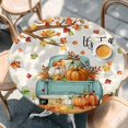 thumbnail image 2 of Thanksgiving Round Tablecloth, Fitted Table Cover with Elastic for 55"-60" Round Tables, Retro Pumpkin Truck Maple Leaf Branch Table Cloth Outdoor Indoor Dinning Party Waterproof Tablecloths, 2 of 7