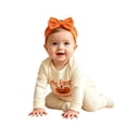 thumbnail image 4 of JAJAHO My First Halloween Infant Baby Girl Jumpsuits Pumpkin Letter Embroidered Onesie With Headband 2 Piece Set 0-9M, 4 of 4