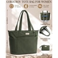 thumbnail image 2 of Corduroy Tote Bag for Women, Large Work Laptop Tote Purse with 11 Pockets, Top-Zip Ladies Bag, Casual Shoulder Handbag for Office School Travel Gym College, Green, 2 of 6