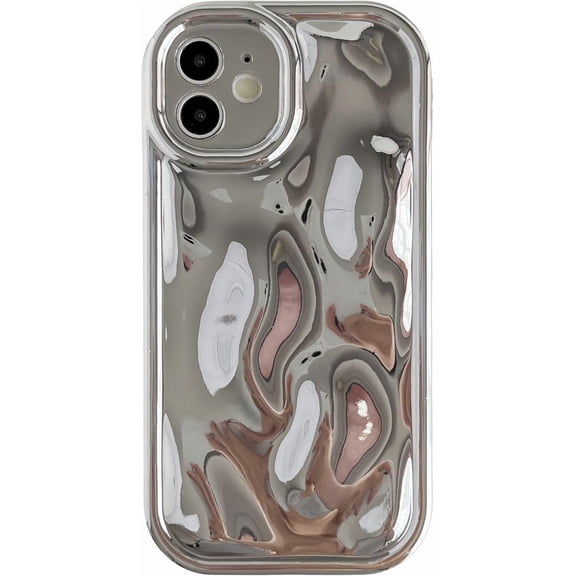 for iPhone 12 Case,Water Ripple Wave Meteorite Bubble Chrome Plating Soft Phone Case (Silver)