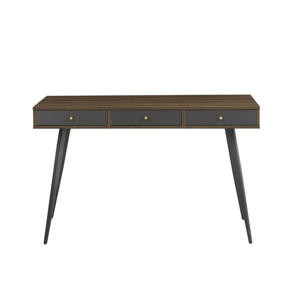 Mid-Century Modern Desk with Drawers, Multifunctional Home Office Computer Desk, Walnut Dark Grey, Stylish Study Desk for Home Office & Study Rooms
