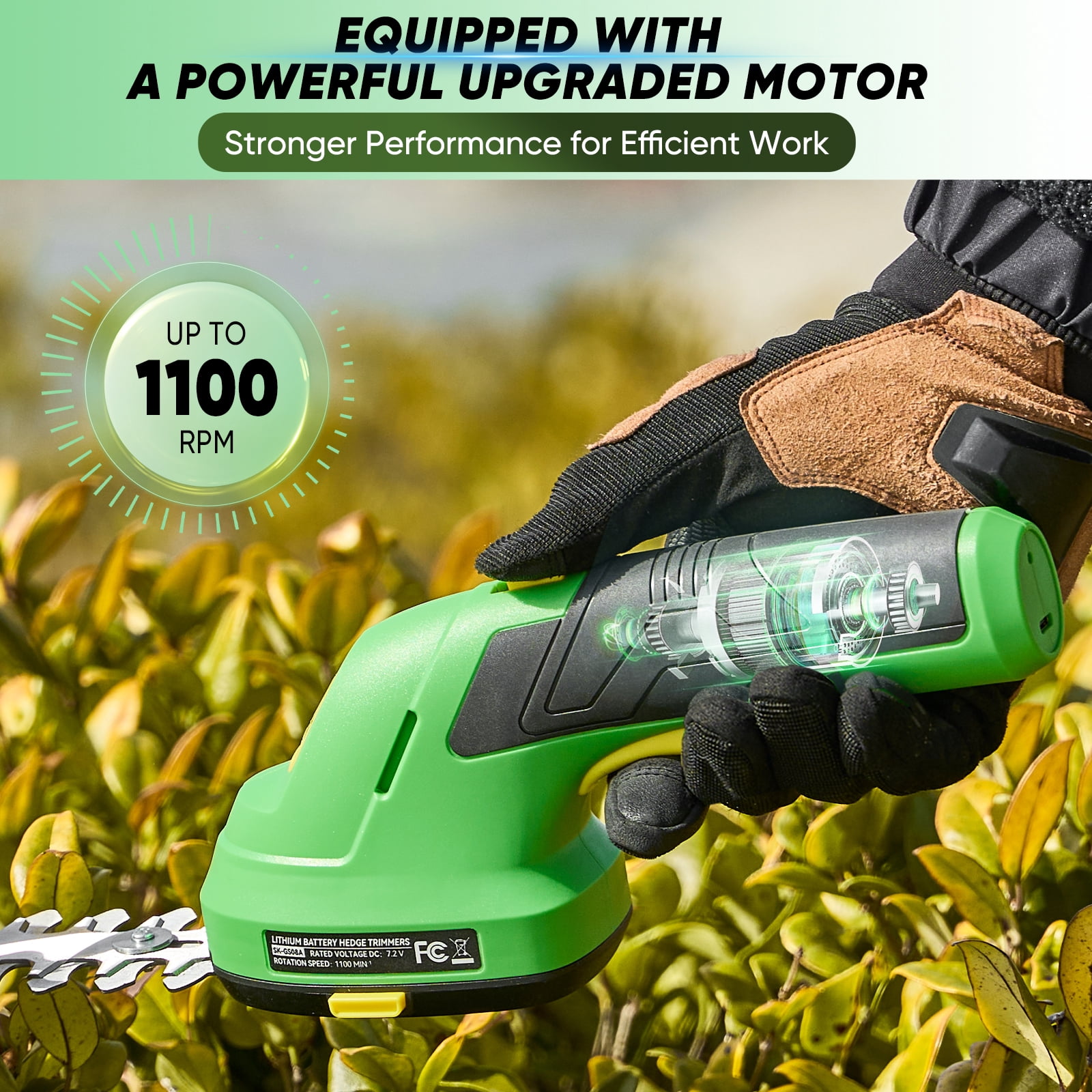 Saker 7.2V Cordless Hedge Trimmer with Battery and Charger, 2-in-1 Electric Grass Shear for Garden, Yard and Lawn