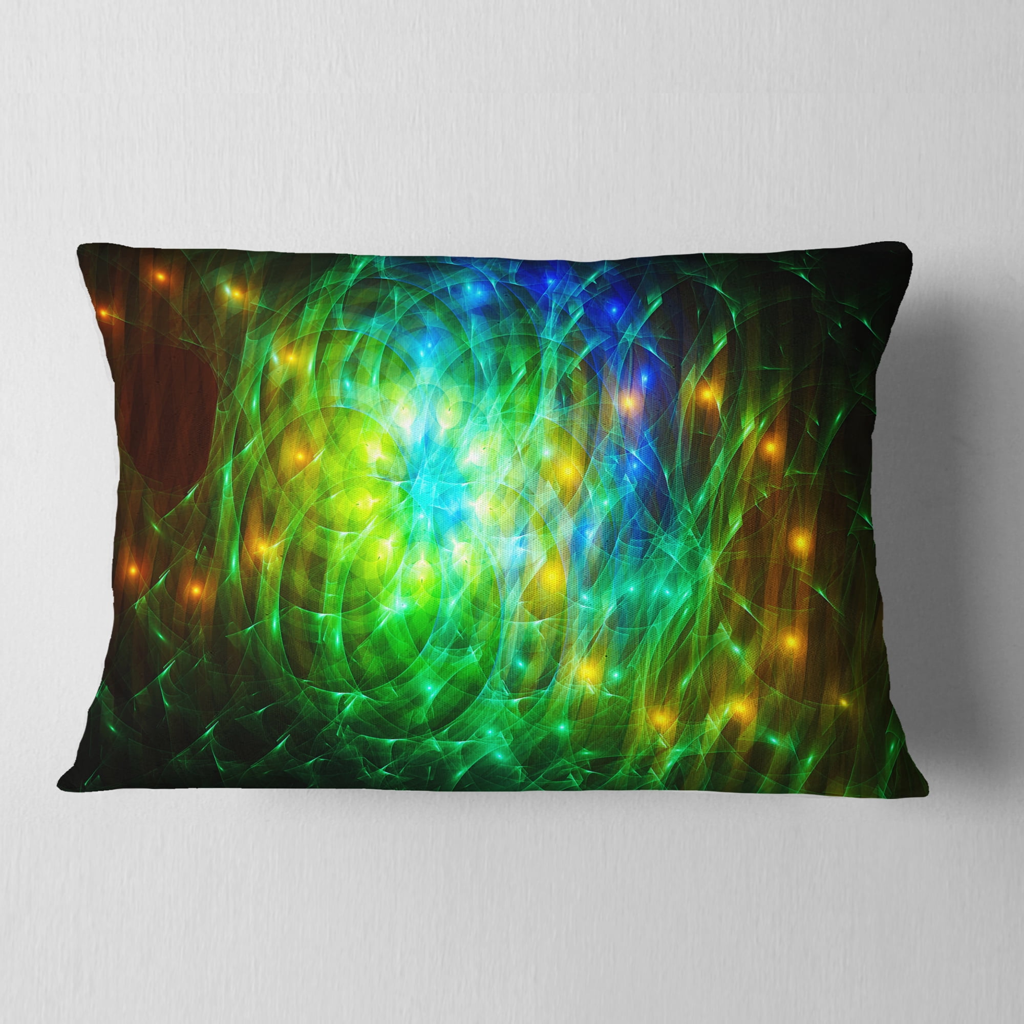 Designart Green Fractal Symphony of Colors - Abstract Throw Pillow - 12x20