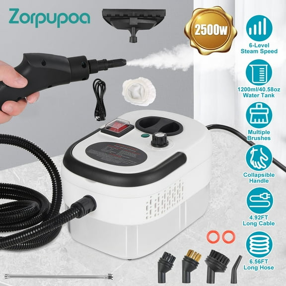 Zorpupoa 2500W Handheld Steamer Cleaner 2500W Powerful High Temp Steamer  Clean Machine for Car Detailing Couch Floor Tile Microwave Mattress Bed Bugs Windows