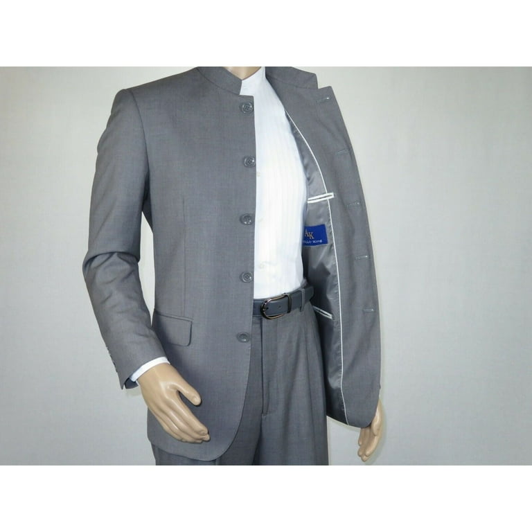 Men Apollo King Banded Collarless suit Mandarin 5 Button Wide leg M5 3 Gray New Walmart