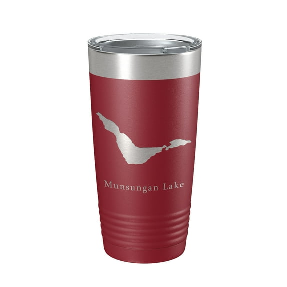 Munsungan Lake Map Tumbler Travel Mug Insulated Laser Engraved Coffee Cup Maine 20 oz Maroon