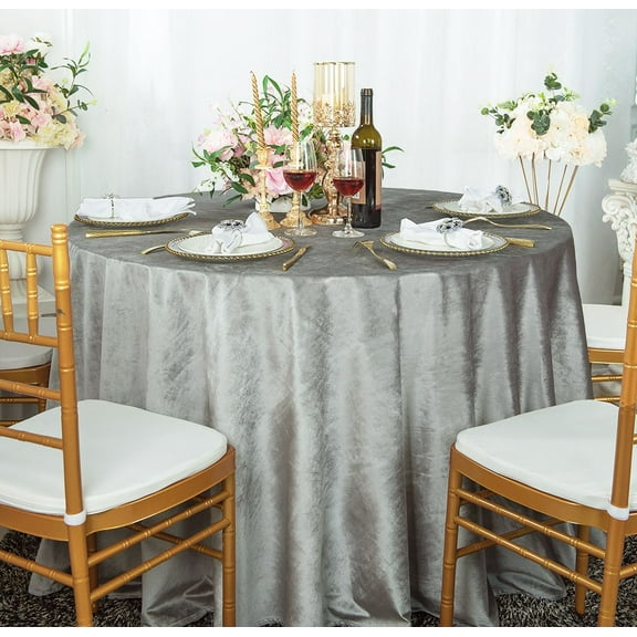Wedding Linens Inc. Wholesale 120" Round Seamless Italian Velvet Tablecloth - Silver