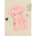 thumbnail image 6 of Aojekbee Baby Girl 2Pcs Summer Outfits Short Sleeve Letter Embroidery Tops + Elastic Waist Shorts Set Infant Clothes, 6 of 10