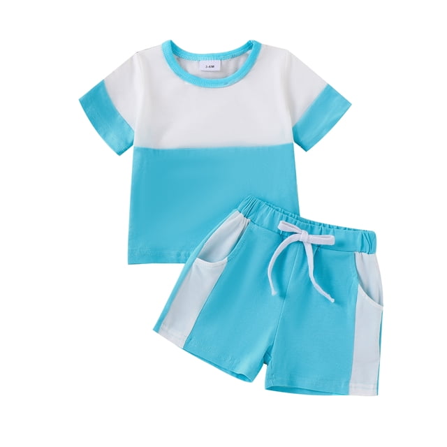 Gupgi Baby Boys Summer Shorts Sets Short Sleeve Contrast Color T-Shirts and Drawstring Shorts