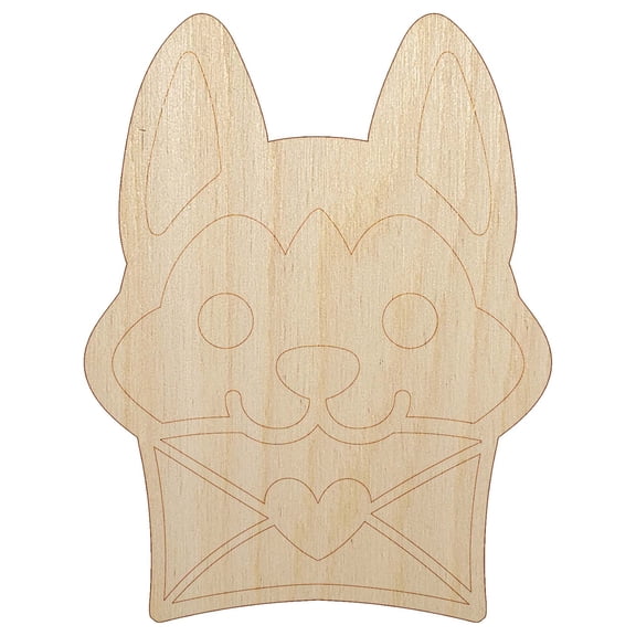 Chibi Husky Dog Holding Mail Envelope Wood Shape Unfinished Piece Cutout Craft DIY Projects - 4.70 Inch Size - 1/8 Inch Thick