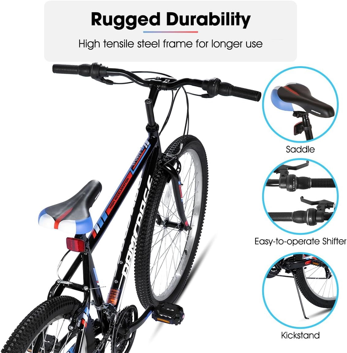HILAND 26 inch Mountain Bike for Men Women, 18 Speeds High-Carbon Steel Frame, Sport Cycling MTB Bicycle for Adult