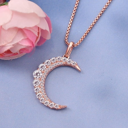Moon Pendants Necklace Moissanite Silver Gold Anniversary Gifts For Mom Chain Half Wedding Gift women