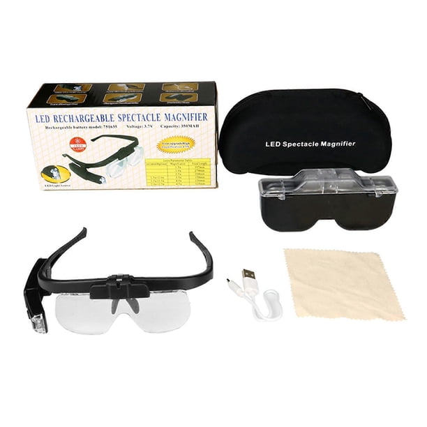 Head Mount Magnifier with LED Light, Headband Magnifier, Head-Mounted Magnifying Glass with Detachable Lens Handsfree
